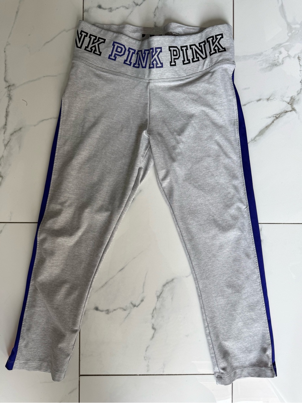 PINK Victoria's Secret Gray Leggings with Blue Side Panels